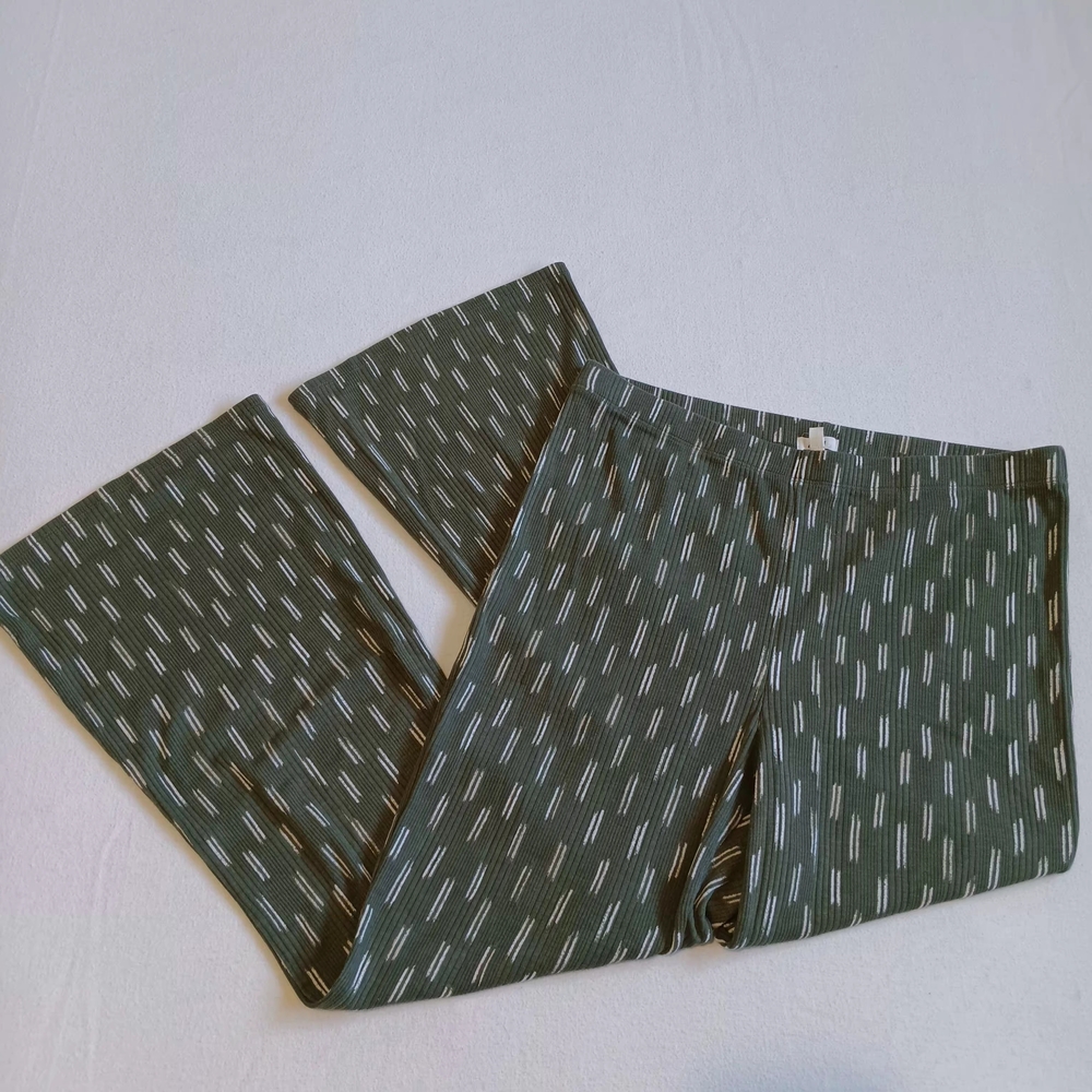 Aerie Green and White Flare Pants